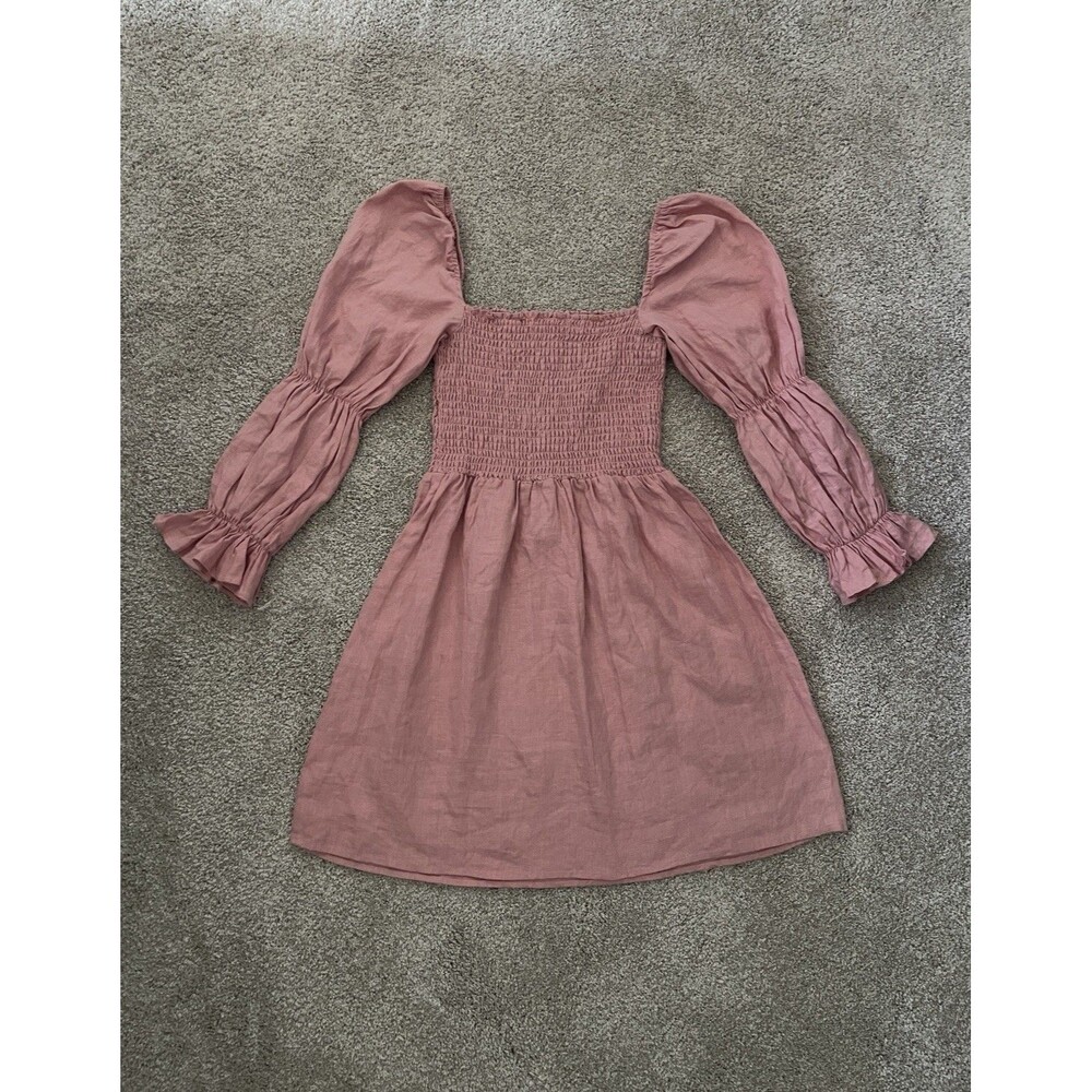 Reformation Pink Square Neck Linen Dress Cottage Size Small Coquette